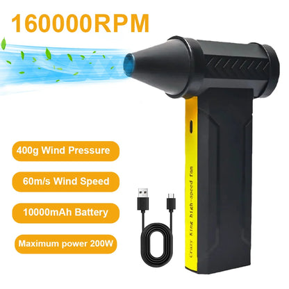 130000RPM Mini Turbo Jet Fan – Rechargeable Electric Air Duster with Adjustable Wind Speed & LED Light for Car Cleaning
