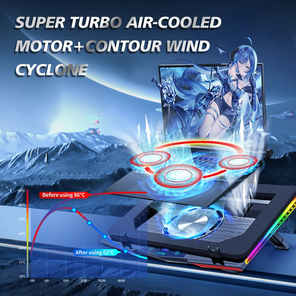 COOLCOLD RGB Laptop Cooling Pad – Ultra-Quiet USB Cooler with Fast Heat Dissipation & Adjustable Stand