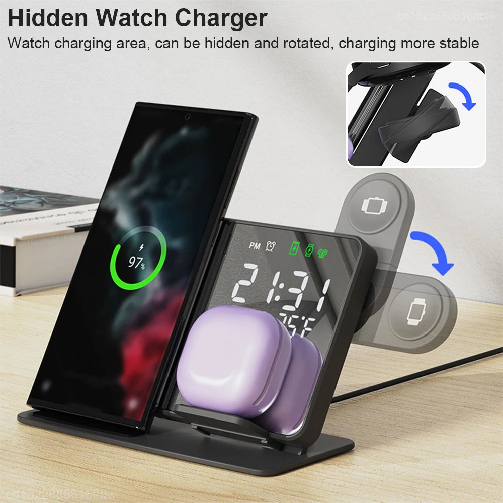 Samsung Galaxy Watch 6 & 5 Pro Fast 3-in-1 Wireless Charger Stand with Alarm Clock Function
