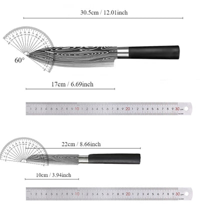 Laser Damascus Kitchen Knife & Scissors Set – Stainless Steel Sharp Chef Knives with Sharpening Rod for Cooking