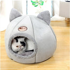Winter Warm Cat Bed – Cozy Cat Cave Tent with Removable Cushion Pillow | Cute Cat Head Shape Pet Bed