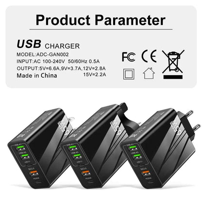 65w Fast Charger Mobile Charging Head Pd Plus 3usb Travel Multi Interface Charger 3.1A For Samsung Xiaomi Iphone Eu Us Adapter