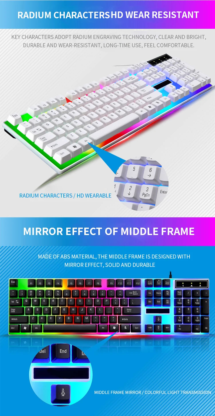 Gamer Keyboard And Mouse Combo Set RGB LED 104-Key Wired Gaming Keyboard Mouse Set for Notebook Laptop Desktop PC Tablet