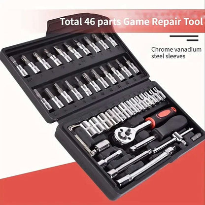 46pcs 1/4 Inch Drive Socket Set Ratchet Wrench Set Car Tool Kit, Bit Socket Wrench Set Metric Mechanic Tool Set