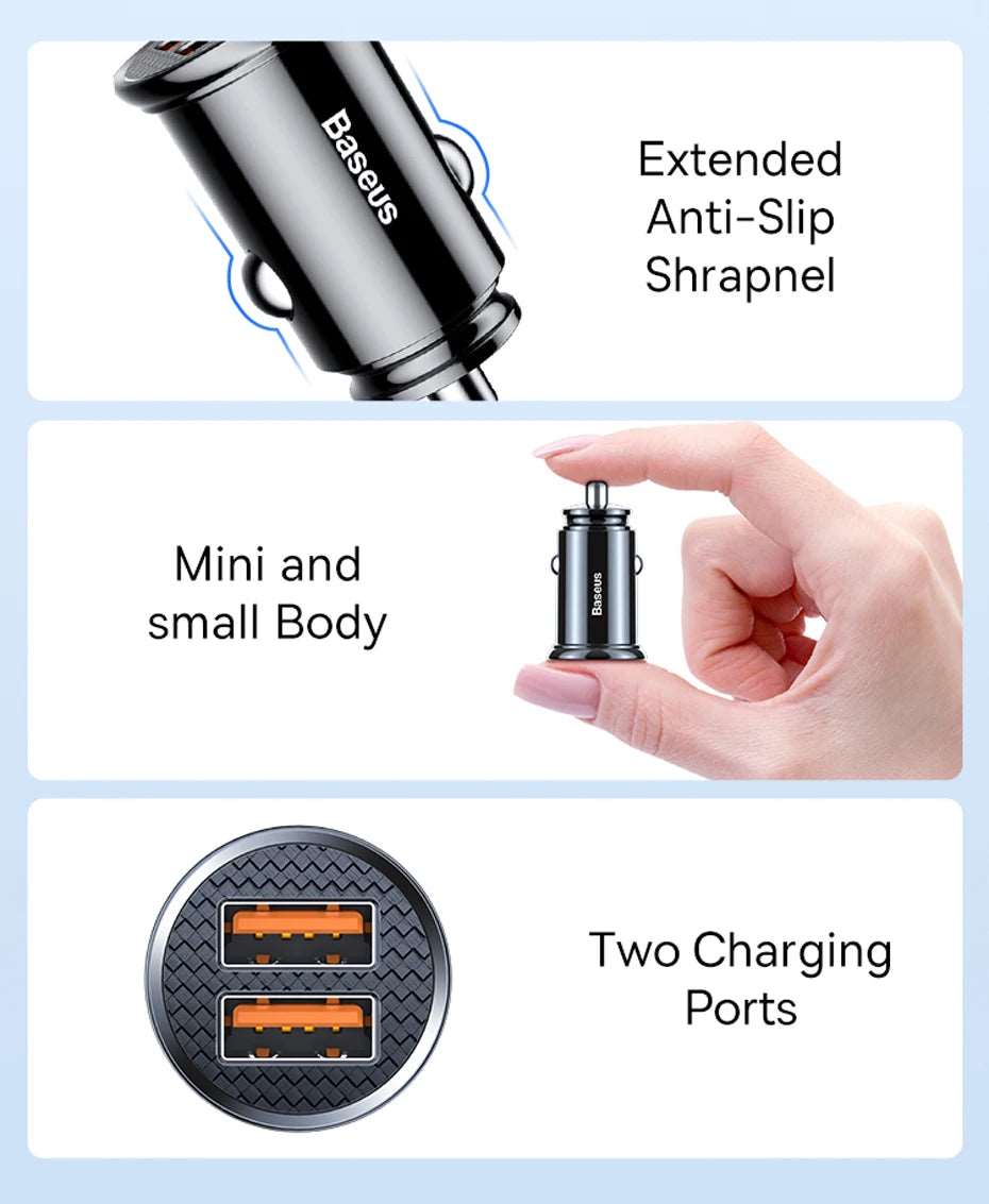 Baseus 30W USB Car Charger Quick Charge 4.0 3.0 FCP SCP USB PD For Xiaomi iPhone 12 13 14 Pro Fast Charging Car Phone Charger