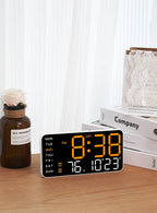 LED Digital Wall Clock – Temperature, Date & Week Display with Alarm, Voice Control & Adjustable Brightness