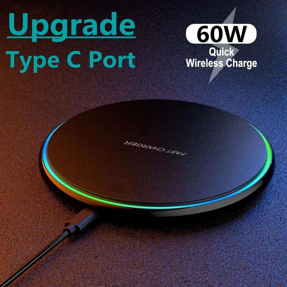 60W Fast Wireless Charger Pad | iPhone, Samsung Galaxy S22/S21/S23, Xiaomi | Stylish & High-Speed Charging