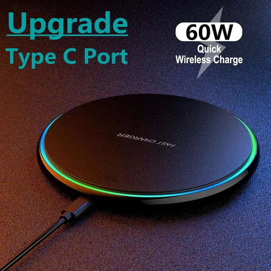 60W Fast Wireless Charger Pad | iPhone, Samsung Galaxy S22/S21/S23, Xiaomi | Stylish & High-Speed Charging