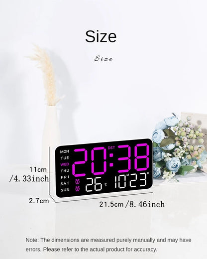 LED Digital Wall Clock – Temperature, Date & Week Display with Alarm, Voice Control & Adjustable Brightness