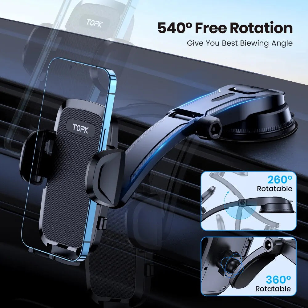 TOPK 2-in-1 Car Phone Holder – Handsfree Mount for Dashboard & Air Vent, Compatible with iPhone, Samsung & Android