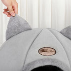 Winter Warm Cat Bed – Cozy Cat Cave Tent with Removable Cushion Pillow | Cute Cat Head Shape Pet Bed