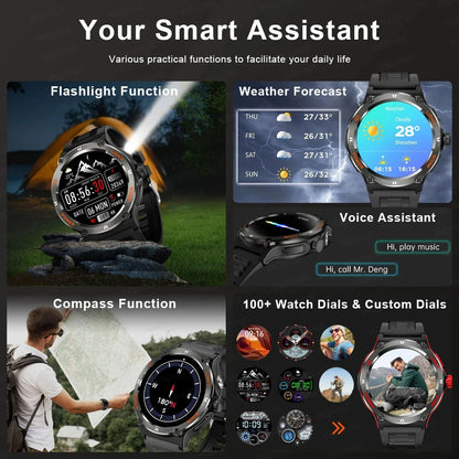 2024 New Outdoor Sport Smartwatch – GPS, Compass, LED Flashlight, 3ATM Waterproof, BT5.3 Call for Huawei & Xiaomi