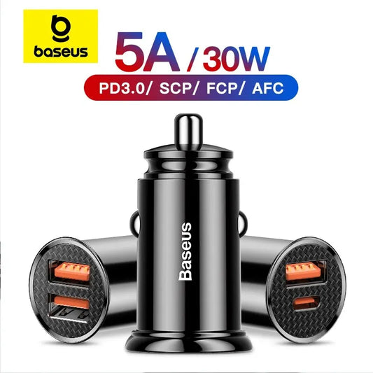 Baseus 30W USB Car Charger - Quick Charge 4.0/3.0, PD Fast Charging for iPhone 12/13/14 Pro & Xiaomi