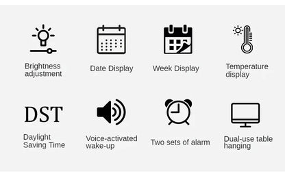 LED Digital Wall Clock – Temperature, Date & Week Display with Alarm, Voice Control & Adjustable Brightness