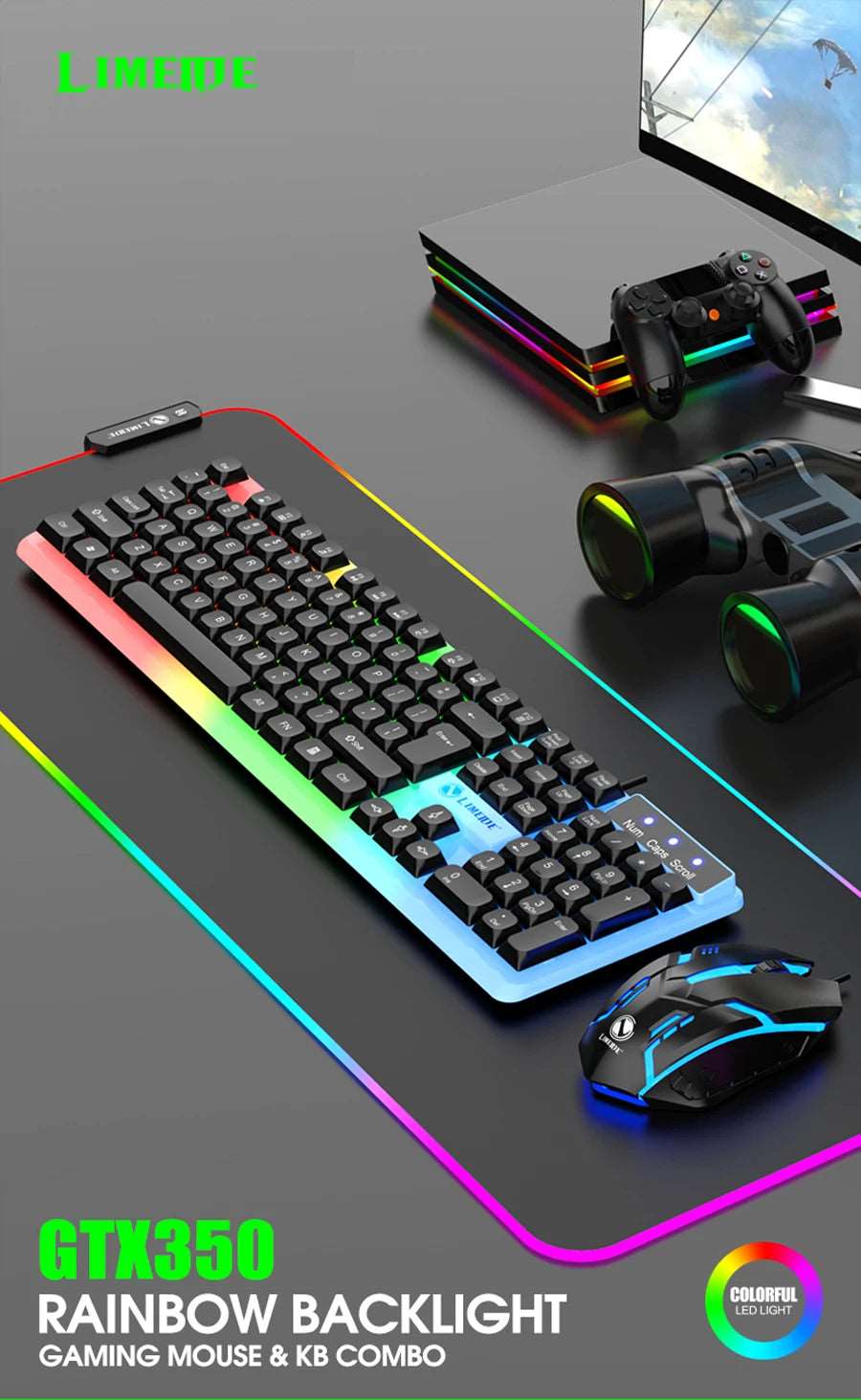 LIMEIDE GTX350 Series Wired 104 Keys Membrane Keyboard Many Kinds of Colorful Lighting Gaming and Office For Windows and IOS