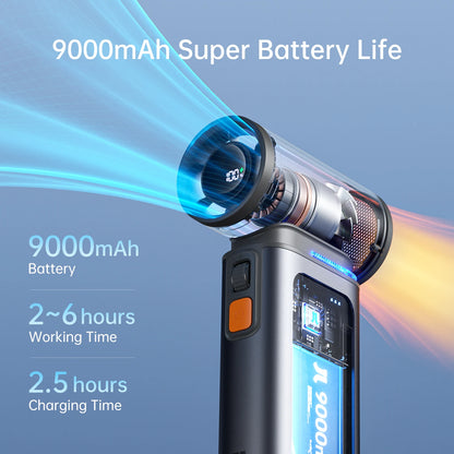 JISULIFE Portable Turbo Handheld Fan – 100 Adjustable Wind Speeds, 9000mAh Rechargeable Battery with LED Display for Outdoor & Camping