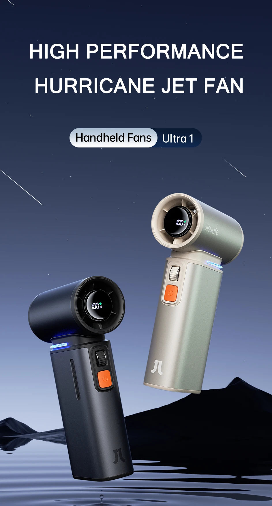 JISULIFE Portable Handheld Fan – 100-Speed Turbo, 9000mAh Rechargeable with LED Display