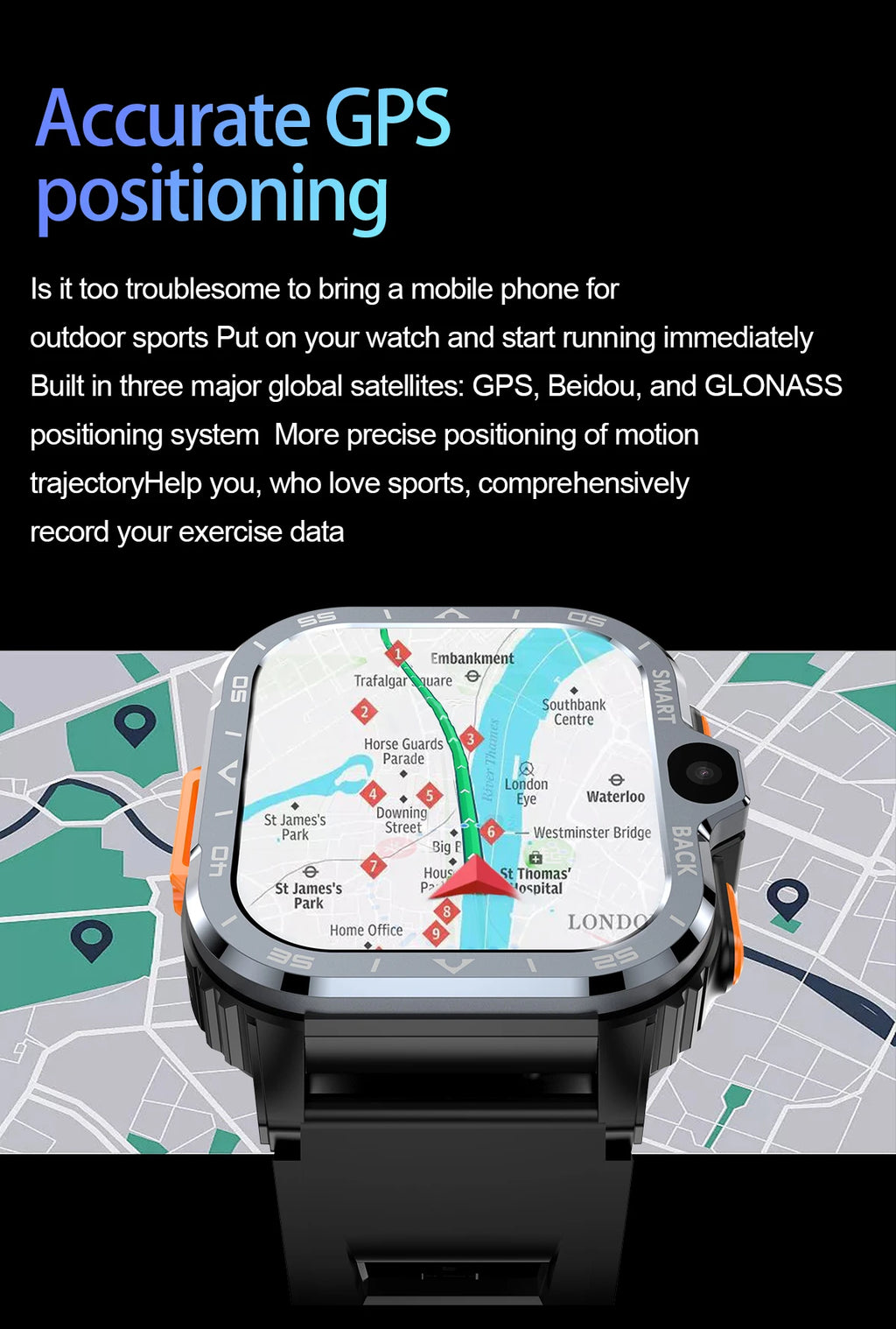 Valdus PGD 4G Android Smart Watch for Men – 64GB ROM, Dual HD Camera, NFC, WiFi, GPS, SIM Support, Fitness & Health Tracker