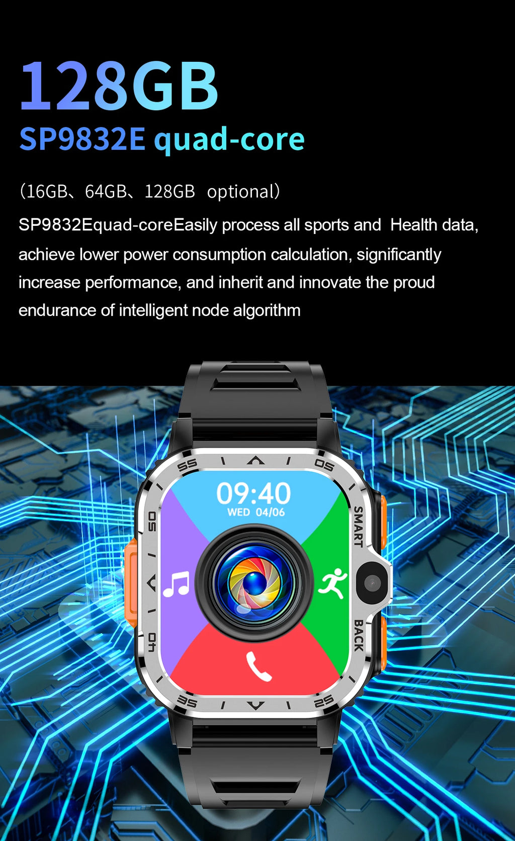 Valdus PGD 4G Android Smart Watch for Men – 64GB ROM, Dual HD Camera, NFC, WiFi, GPS, SIM Support, Fitness & Health Tracker