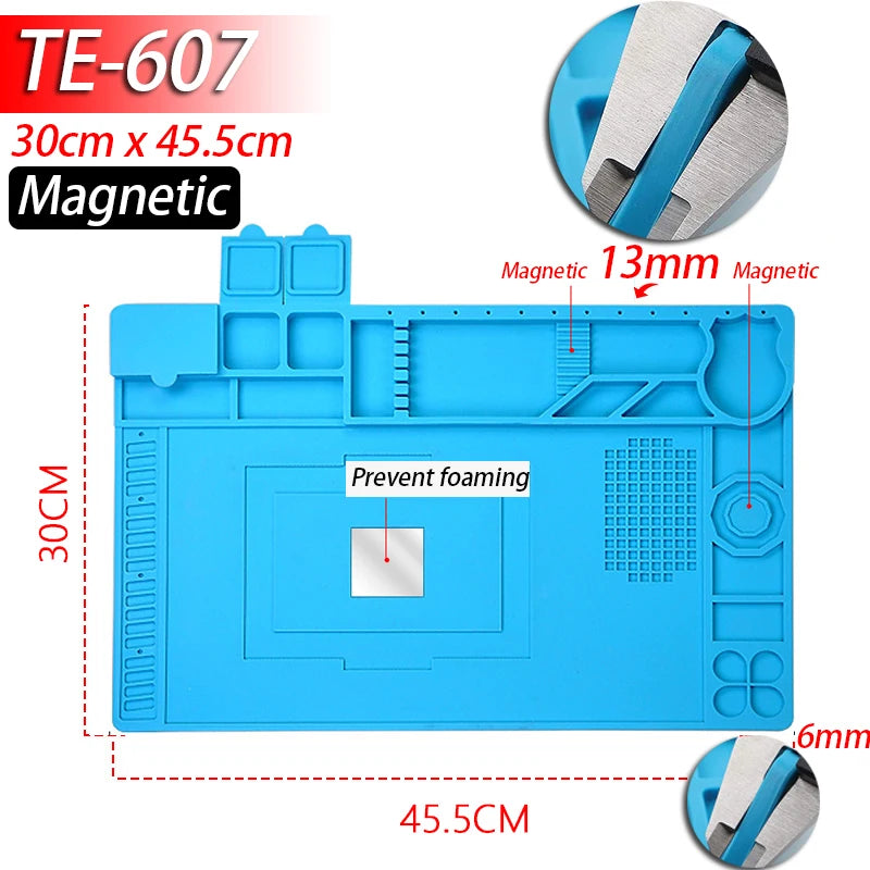 Soldering Station Silicone Work Mat – Heat-Resistant 932°F, Anti-Static Magnetic Mat for Electronics, Phone & Laptop Repair