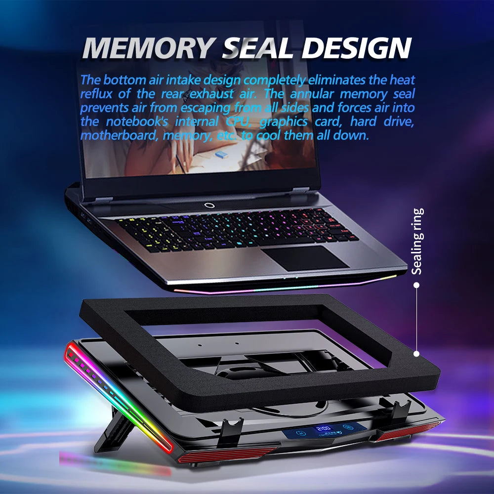 COOLCOLD RGB Laptop Cooling Pad – Ultra-Quiet USB Cooler with Fast Heat Dissipation & Adjustable Stand
