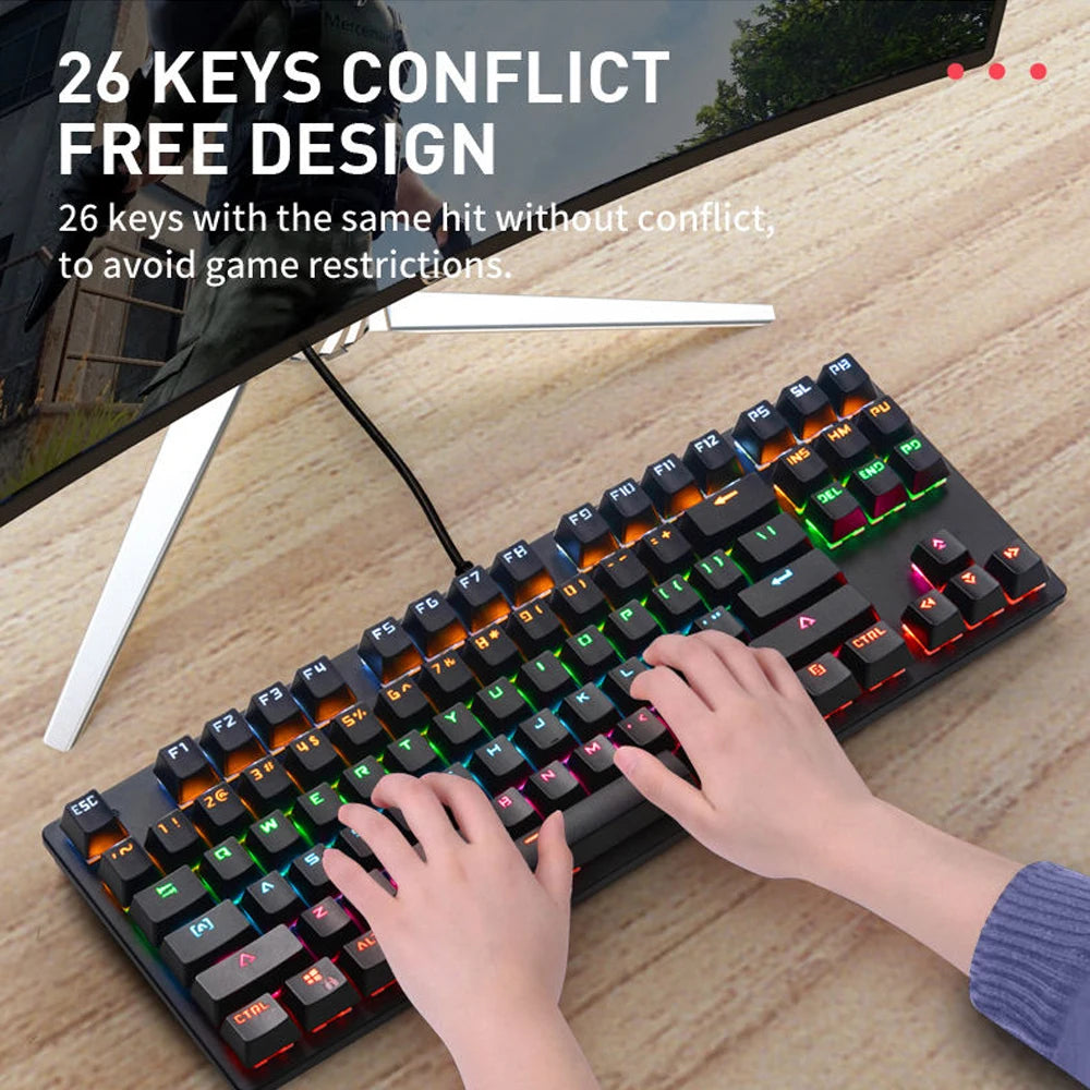 KB-K113 Mechanical Keyboard 80% Form Factor 87 Keys Gaming Keyboard Wired Full Key Hot-Swappable RGB Backlight for PC Laptop