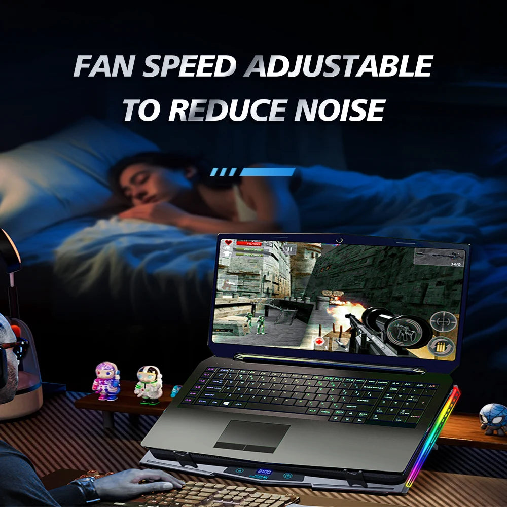 COOLCOLD RGB Laptop Cooling Pad – Ultra-Quiet USB Cooler with Fast Heat Dissipation & Adjustable Stand