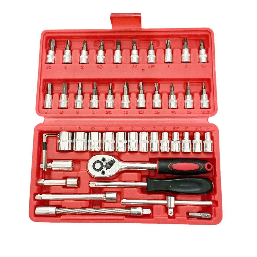 46pcs 1/4 Inch Drive Socket Set Ratchet Wrench Set Car Tool Kit, Bit Socket Wrench Set Metric Mechanic Tool Set