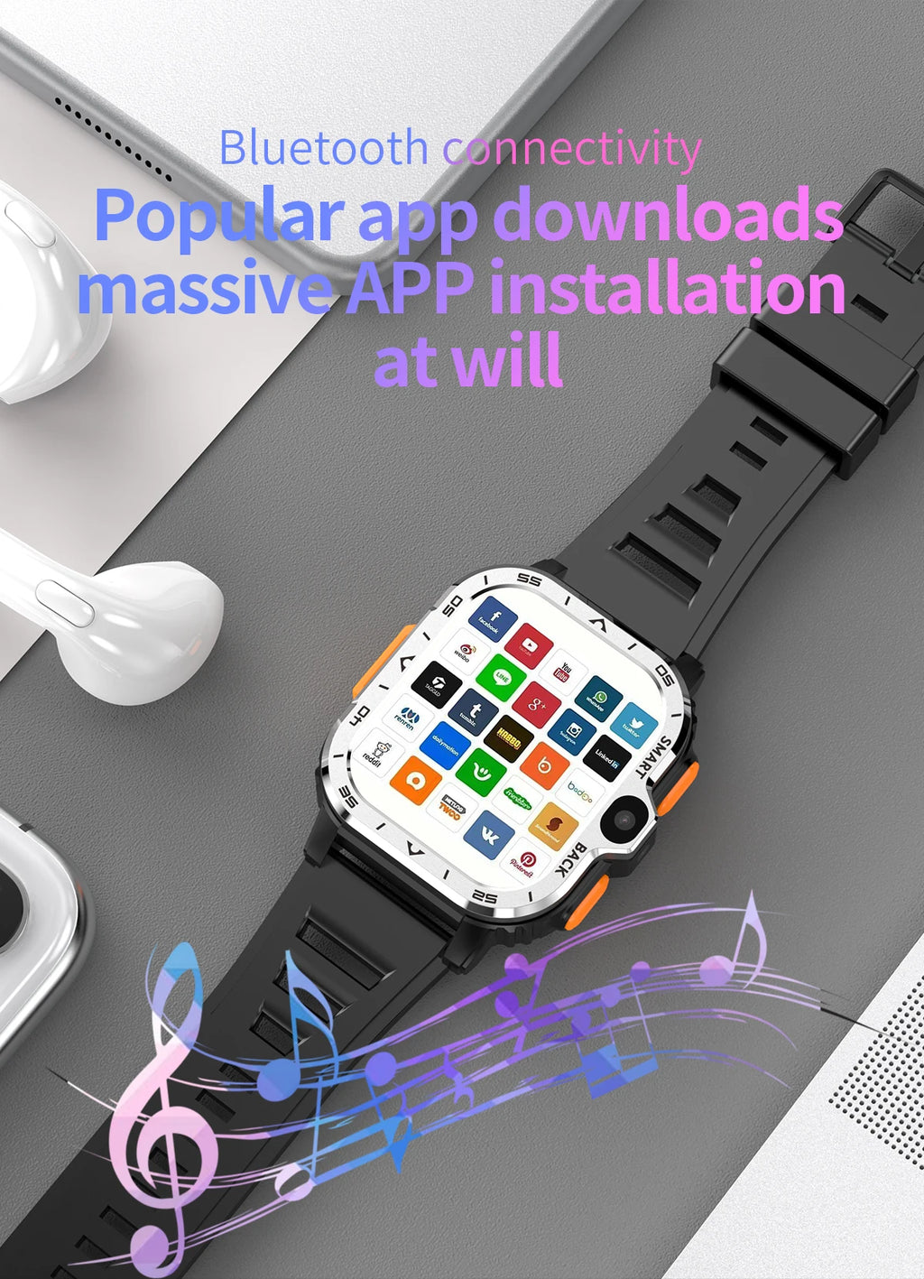 Valdus PGD 4G Android Smart Watch for Men – 64GB ROM, Dual HD Camera, NFC, WiFi, GPS, SIM Support, Fitness & Health Tracker