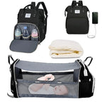 3-in-1 Diaper Bag & Foldable Baby Bed – Waterproof Travel Backpack with USB Charging, Large Capacity & Multi-Function Design