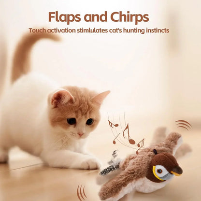 Interactive Cat Toy – Rechargeable Chirping Flapping Bird with Catnip | Touch-Activated Plush Toy for Indoor Cats