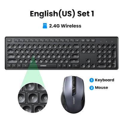 UGREEN Wireless Keyboard 2.4GHz 104 Keys Layout for Laptop Desktop Windows Mac OS PC Accessories English Russian Korean Keycaps