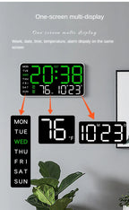 LED Digital Wall Clock – Temperature, Date & Week Display with Alarm, Voice Control & Adjustable Brightness