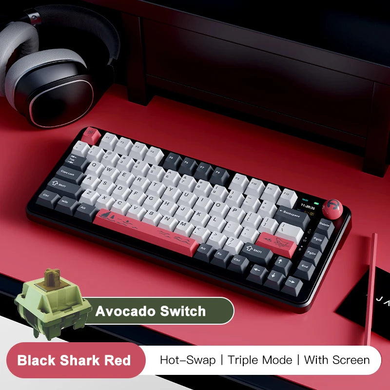 Ajazz AK820 MAX 75% Mechanical Keyboard, Gaming Keyboard with TFT Screen and Knobs, Bluetooth/Wireless/Wired Customized Keyboard