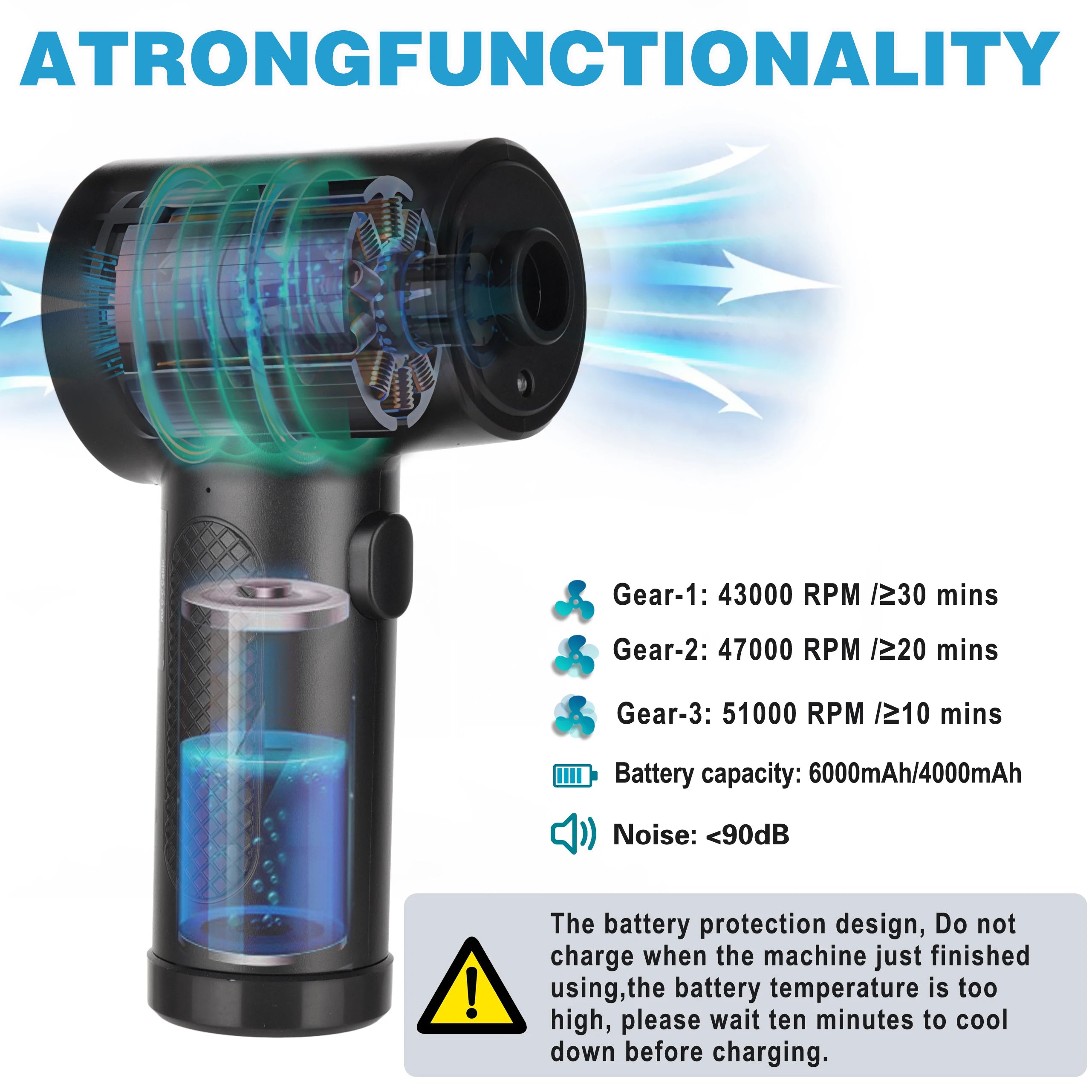 Portable Air Duster for Computer Cleaning – 51000RPM Cordless Compressed Air Blower with LED Light for PC & Keyboard