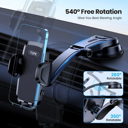TOPK 2-in-1 Car Phone Holder – Handsfree Dashboard & Air Vent Mount for iPhone, Samsung & Android