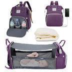 3-in-1 Diaper Bag & Foldable Baby Bed – Waterproof Travel Backpack with USB Charging, Large Capacity & Multi-Function Design