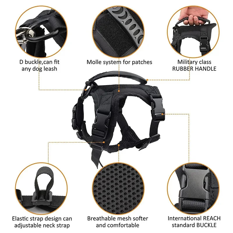 Escape-Proof Cat & Small Dog Harness Set – Adjustable Tactical Harness with Leash & Control Handle