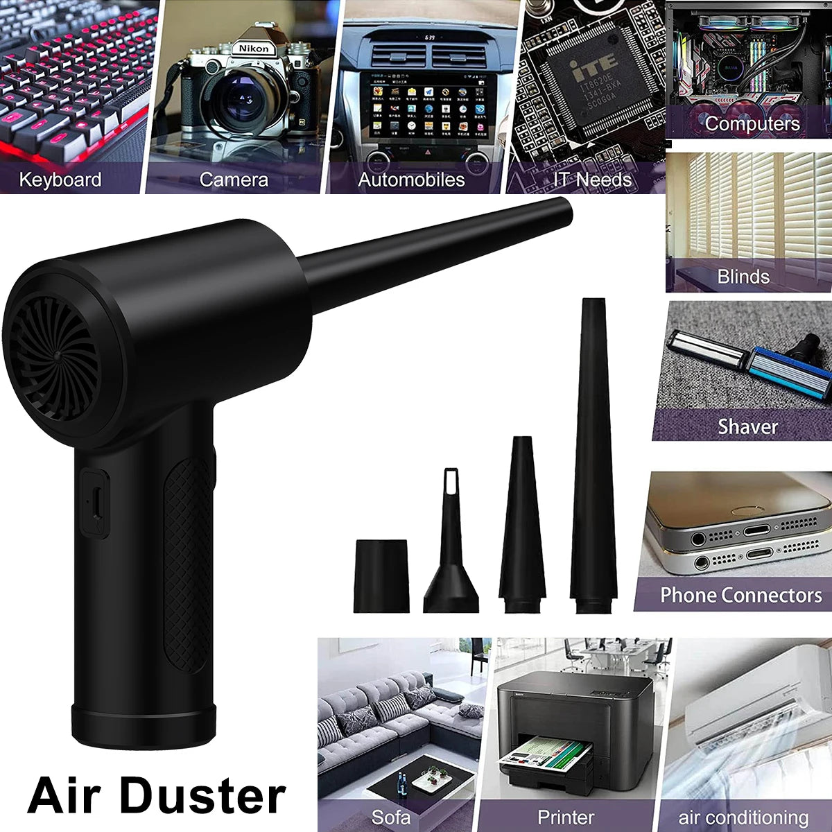 Portable Air Duster for Computer Cleaning – 51000RPM Cordless Compressed Air Blower with LED Light for PC & Keyboard