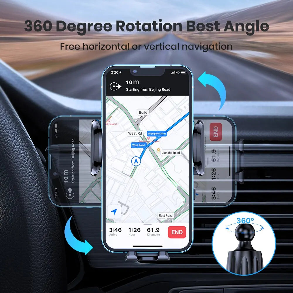 TOPK 2-in-1 Car Phone Holder – Handsfree Dashboard & Air Vent Mount for iPhone, Samsung & Android