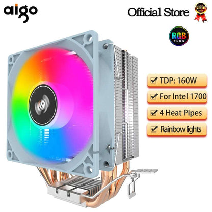 Aigo CPU Cooler 2 4 Heat Pipes PC Radiator Cooling 3PIN PWM Silent Rgb Fan For Intel  1700 1150 1155 1156 1366 AM2/AM3/AM4 AMD