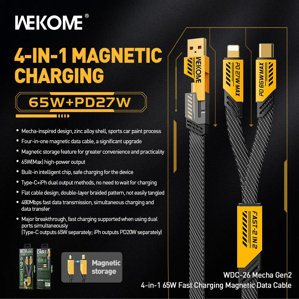 WEKOME Mech Style 4-in-1 Cable - USB A Type-C Dual Connector for Multiple Devices