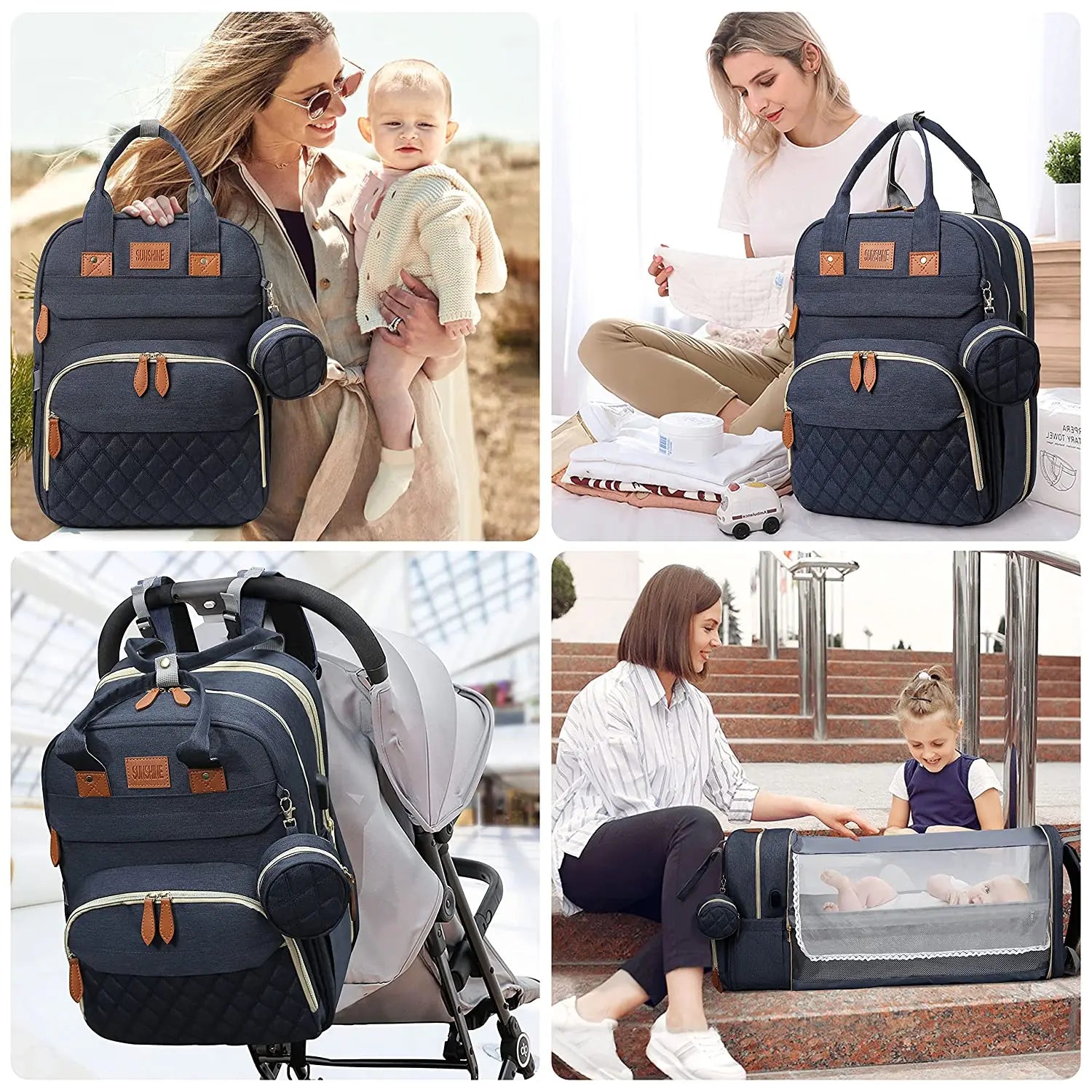 3-in-1 Diaper Bag & Foldable Baby Bed – Waterproof Travel Backpack with USB Charging, Large Capacity & Multi-Function Design
