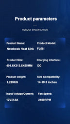 FL08 Laptop Cooling Pad – Adjustable Stand with Powerful Fan & Strong Wind Pressure for Gaming Laptops & Notebooks