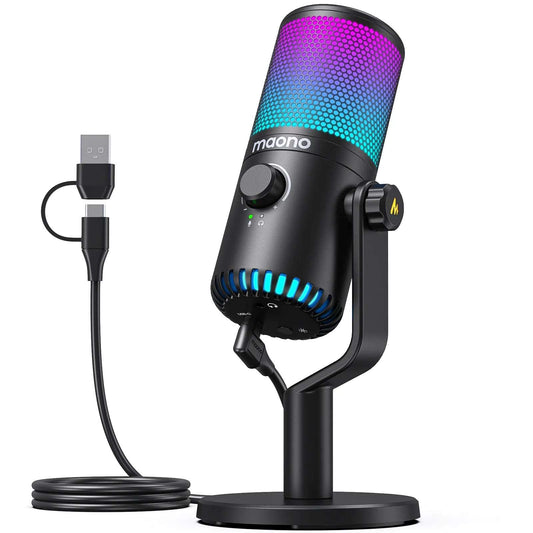 Maono USB Gaming Microphone with Type C Adapter - High-Quality Sound for PC, PS4, and Streaming