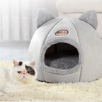 Winter Warm Cat Bed – Cozy Cat Cave Tent with Removable Cushion Pillow | Cute Cat Head Shape Pet Bed