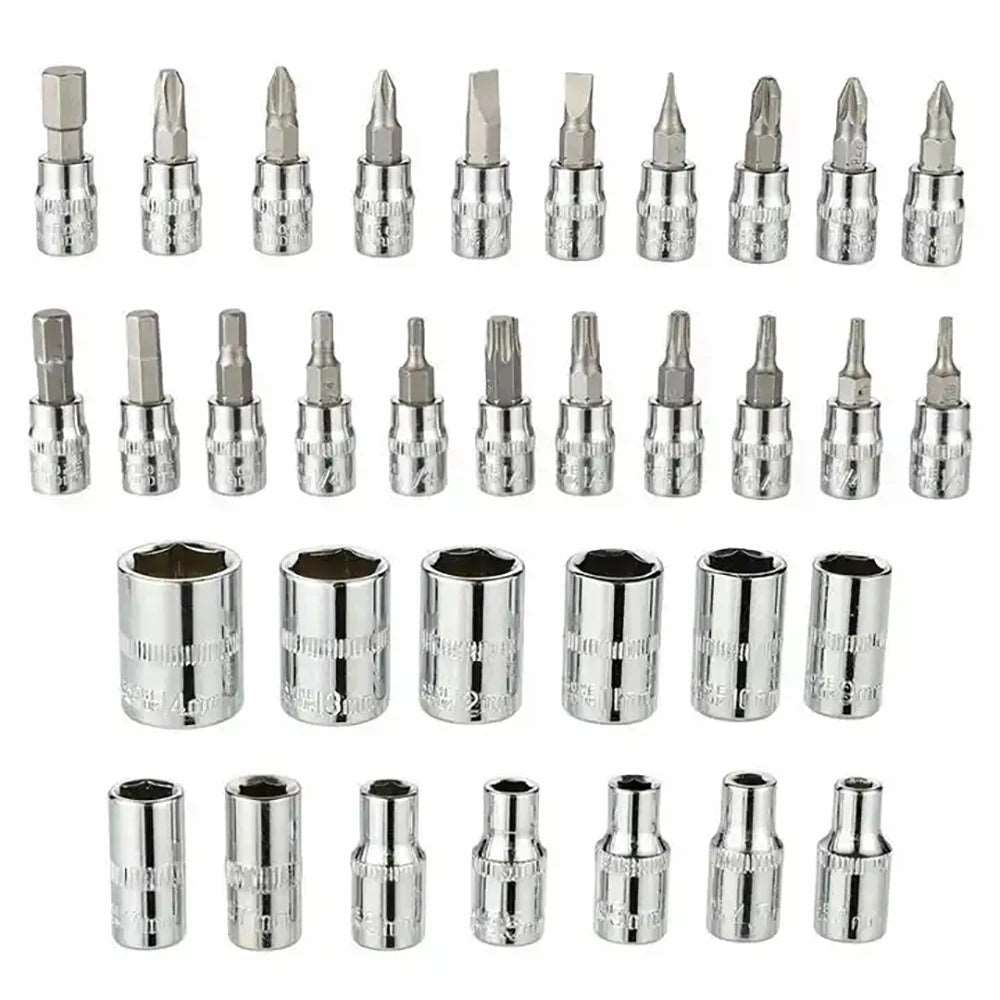 46pcs 1/4 Inch Drive Socket Set Ratchet Wrench Set Car Tool Kit, Bit Socket Wrench Set Metric Mechanic Tool Set