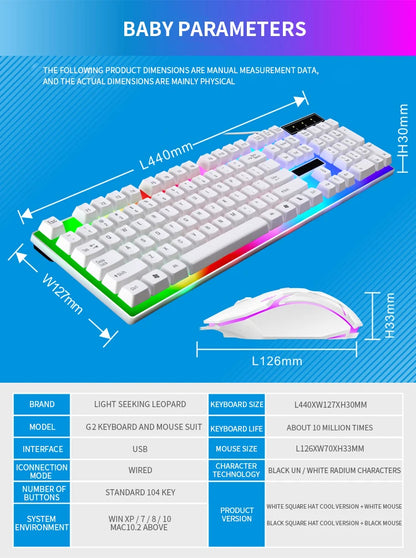 Gamer Keyboard And Mouse Combo Set RGB LED 104-Key Wired Gaming Keyboard Mouse Set for Notebook Laptop Desktop PC Tablet