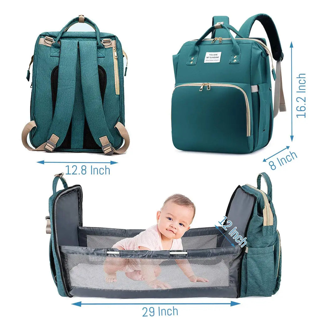 3-in-1 Diaper Bag & Foldable Baby Bed – Waterproof Travel Backpack with USB Charging, Large Capacity & Multi-Function Design