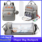 3-in-1 Diaper Bag & Foldable Baby Bed – Waterproof Travel Backpack with USB Charging, Large Capacity & Multi-Function Design